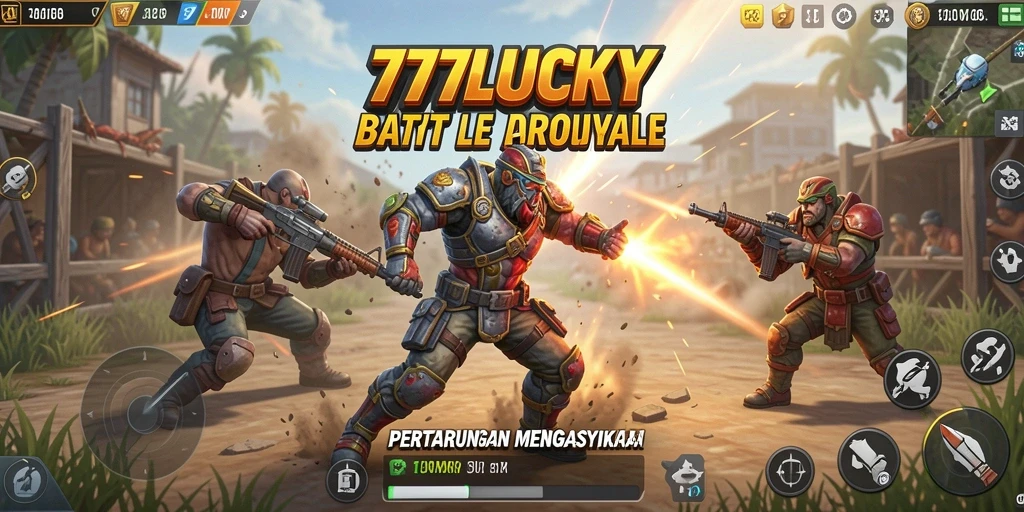 Screenshot gameplay <strong>777LUCKY</strong> menunjukkan aksi seru di medan tempur Battle Royale.