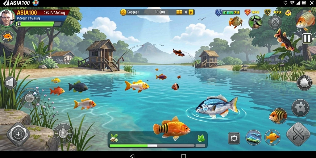 Screenshot gameplay ASIA100 yang menunjukkan aksi memancing yang menarik.