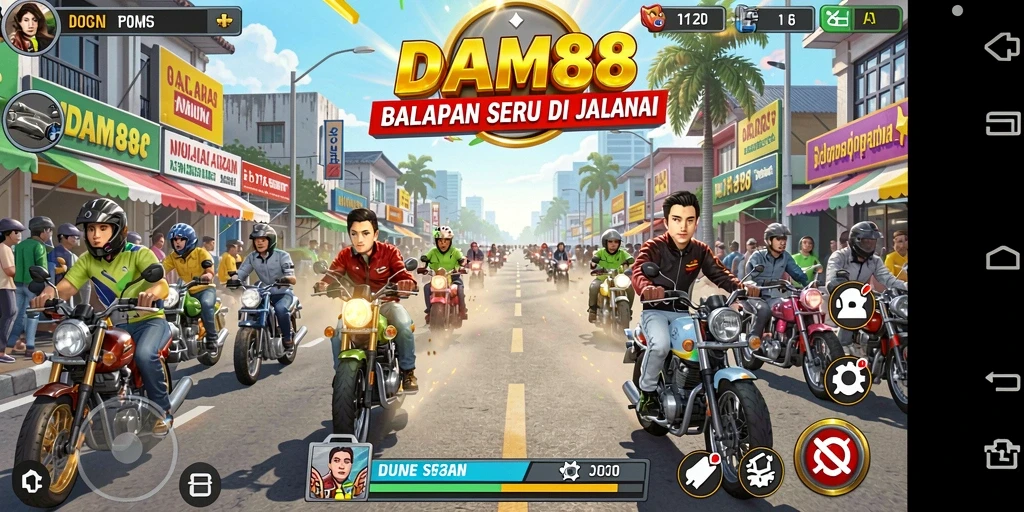 Tampilan screenshot utama DAM88 dengan aksi balapan yang mendebarkan.