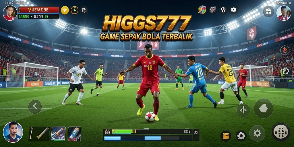 Tampilan gameplay HIGGS777 dengan aksi sepak bola seru.