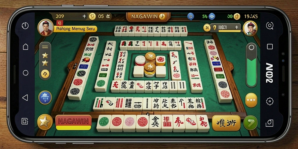 Gameplay NAGAWIN dengan tampilan ubin Mahjong yang menarik.