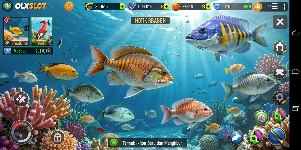 Tampilan gameplay seru dari OLXSLOT saat menembak ikan.